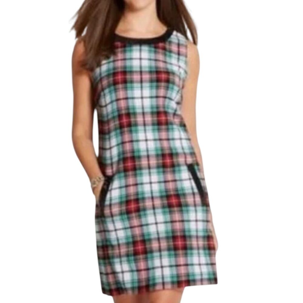 Vineyard Vines Wool Sheath Dress Plaid Tartan Sequin Holiday Red Green 2
